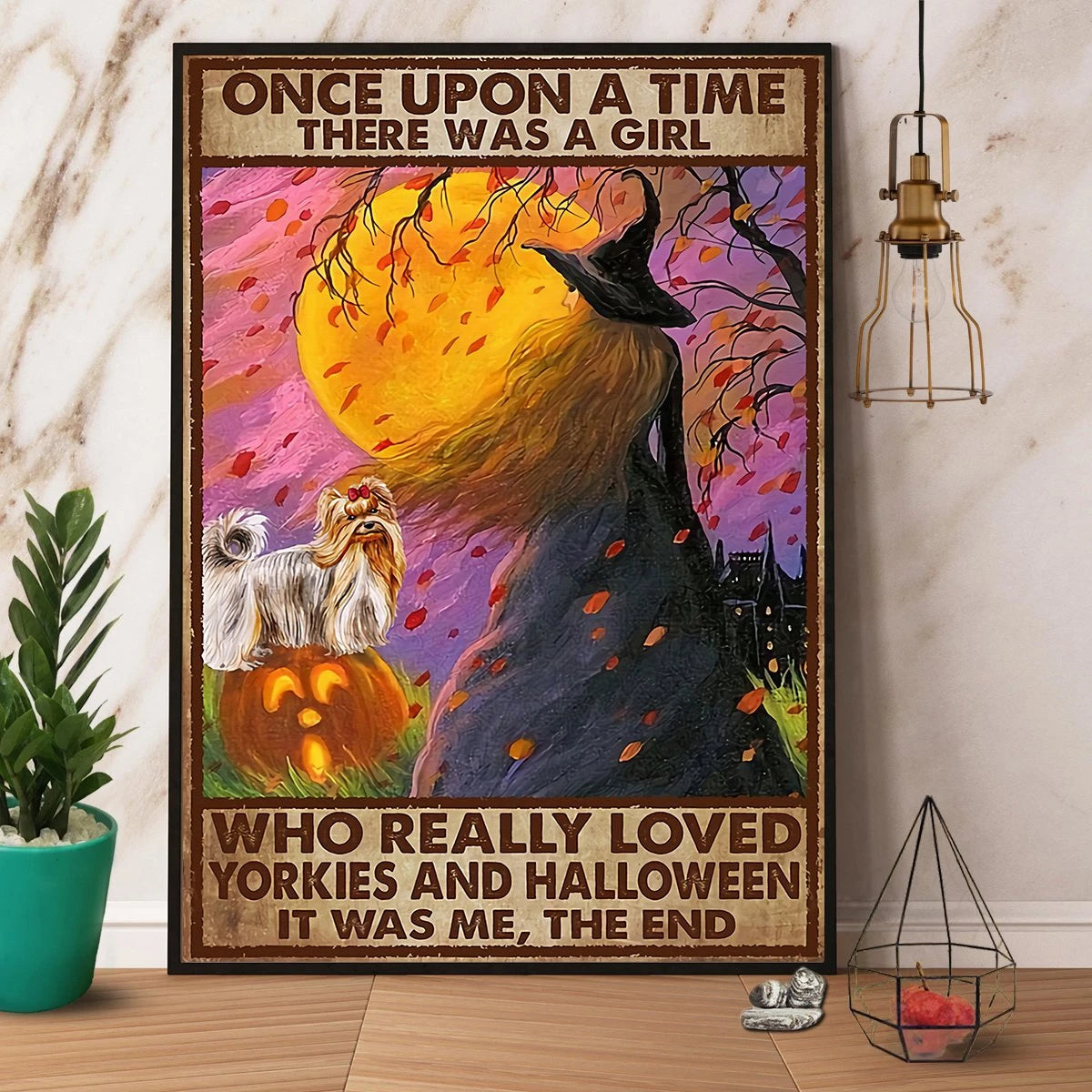 Yorkie Witch There Was A Girl Loved Yorkies & Halloween Canvas Prints Poster Wall Art Decor