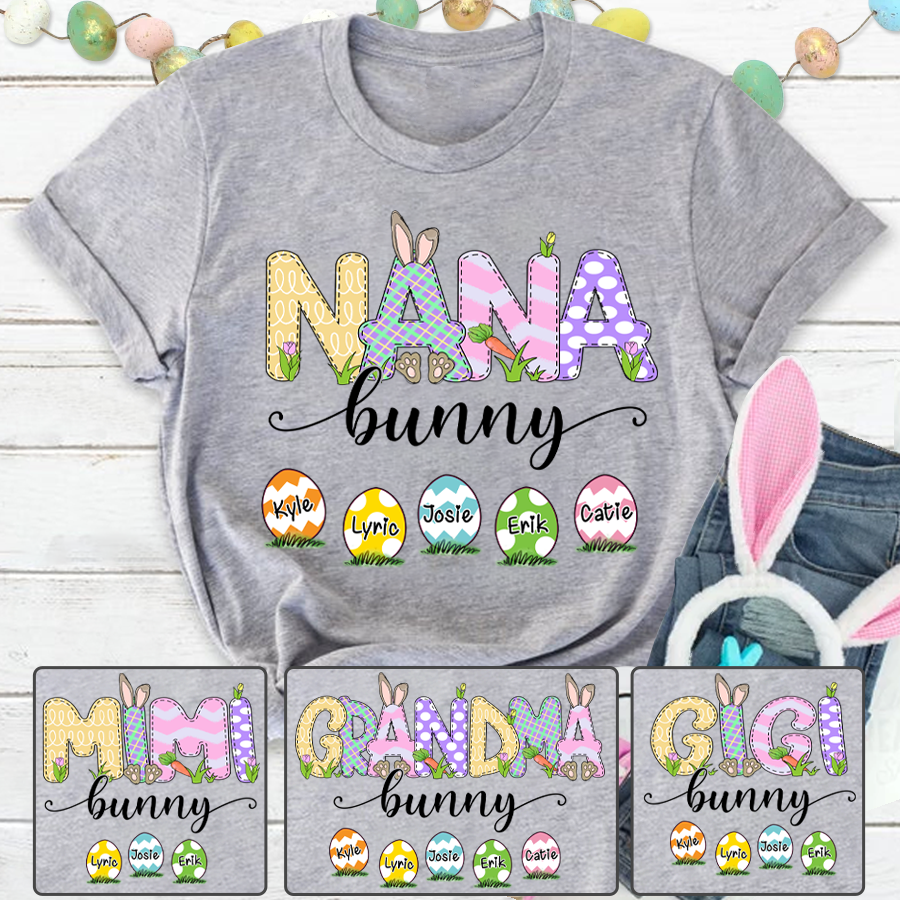 Personalized Nana With Grandkids Bunny Cute Easter T-Shirt