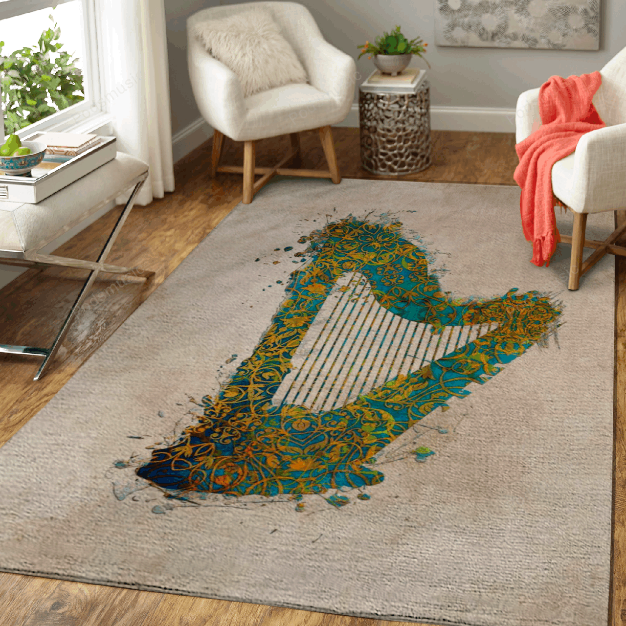 Harp music art – Music Art For Fans Area Rug Carpet