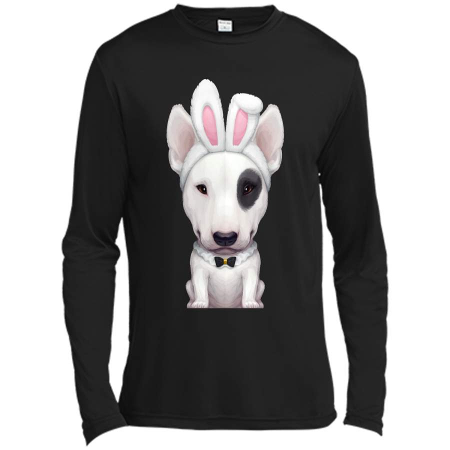 Bull Terrier with Eye Patch in Easter Bunny Costume T-Shirt Long Sleeve Moisture Absorbing Shirt