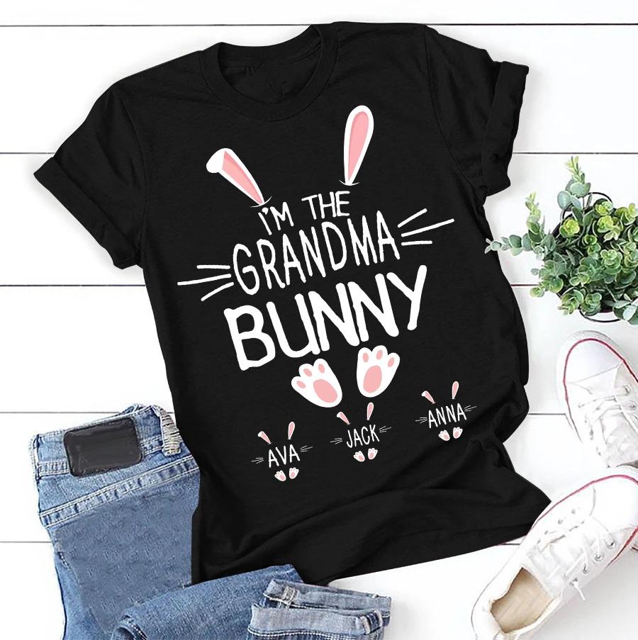 Apayprint – I’m The Grandma, Nana, MiMi,  Gigi- Bunny, Grandkid’s Name | Personalized T-Shirt, S – 5XL, White Grey Pink Blue Black