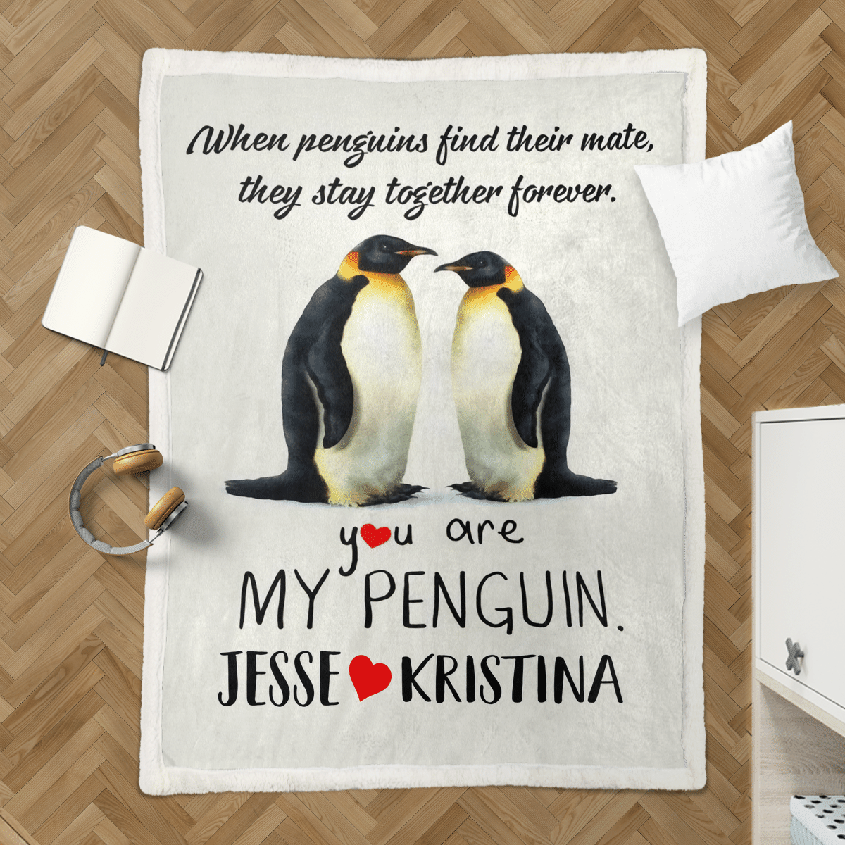 Alex And Sophie You Are My Penguin Custom Text Name Sherpa Blanket