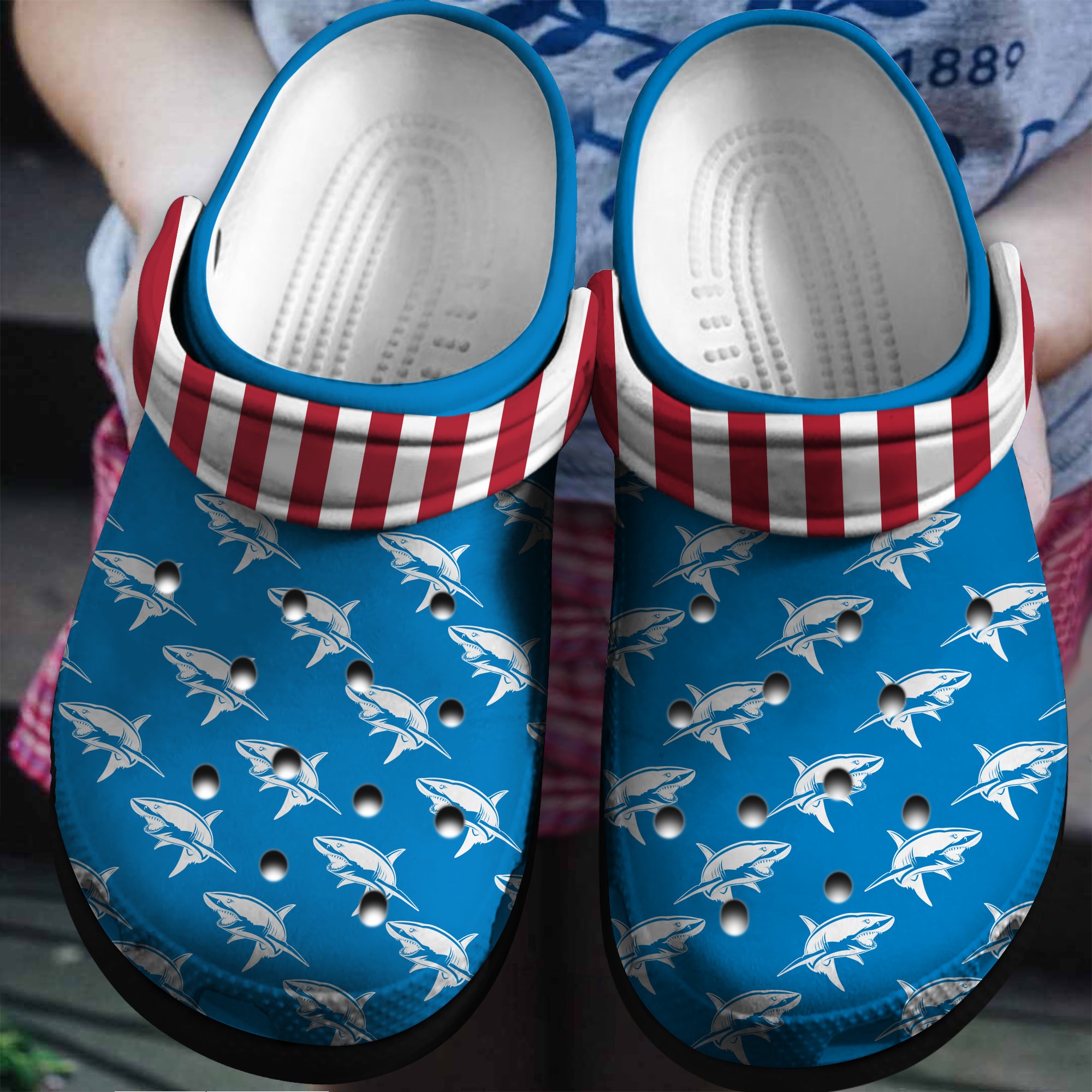 Shark With American Flag Clogs Shoes