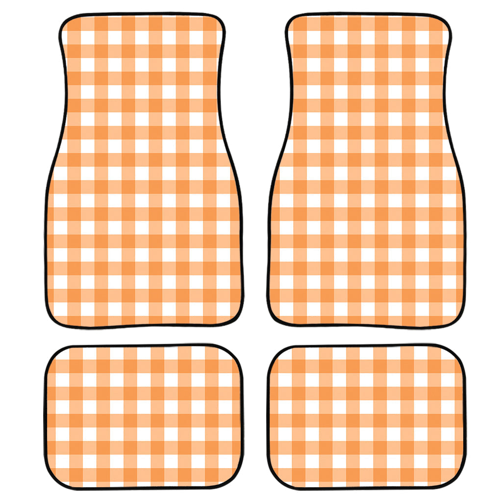 Orange And White Check Pattern Print Front And Back Car Floor Mats, Front Car Mat