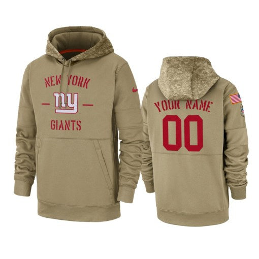 New York Giants Custom Tan 2019 Salute To Service Sideline Therma Pullover Hoodie