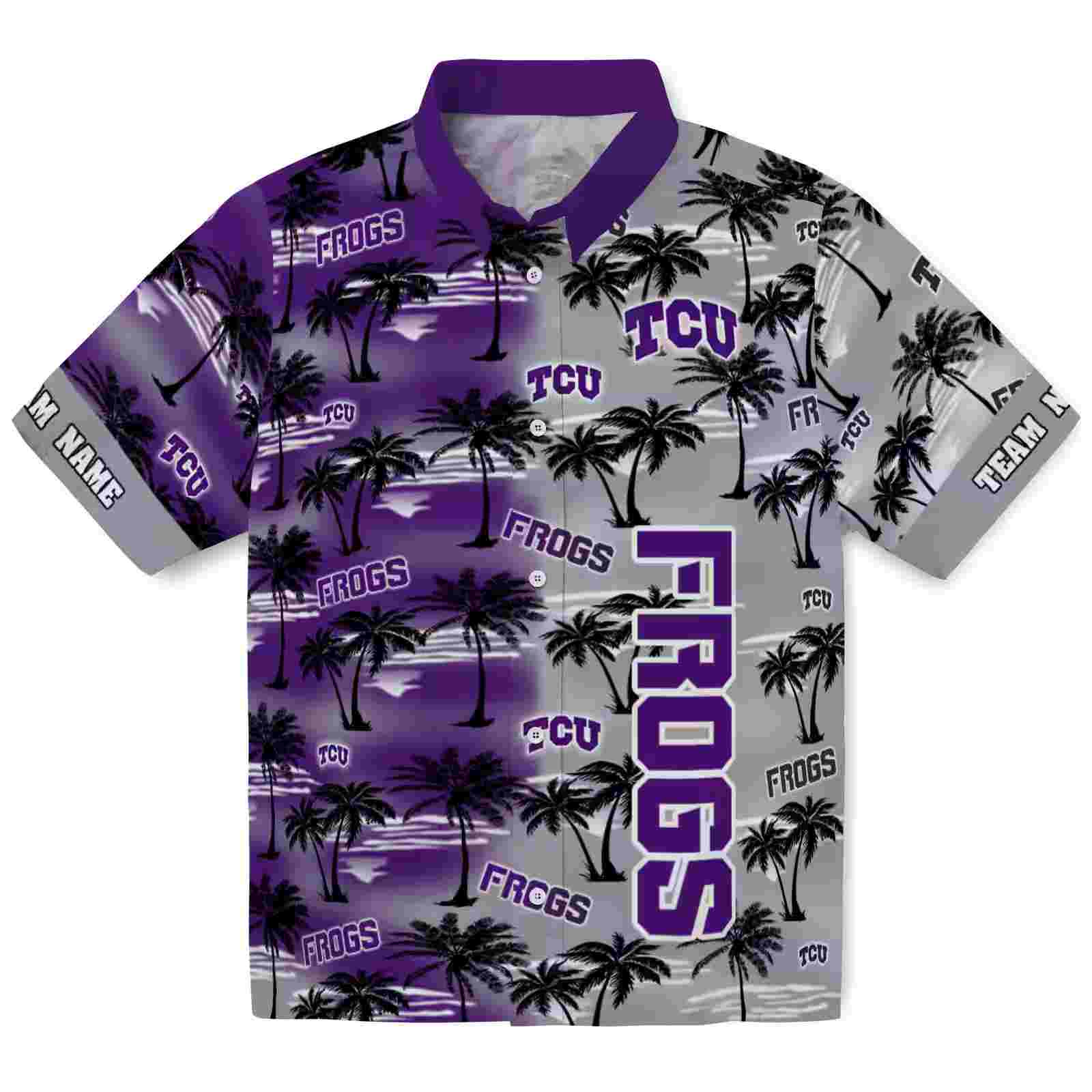 Custom Tcu Horned Frogs Palm Silhouettes Purple Hawaiian Shirt
