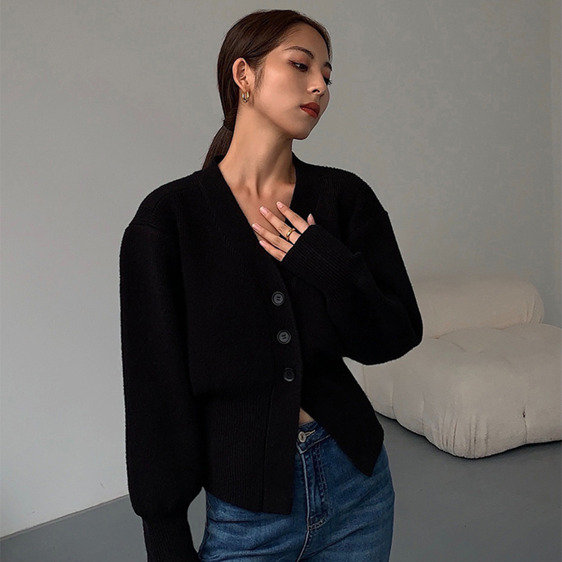 TWOTWINSTYLE Korean Fashion Knitting Sweaters For Women V Neck Long Sleeve Button Through Open Stitch Female 2022 Autumn Clothes alx