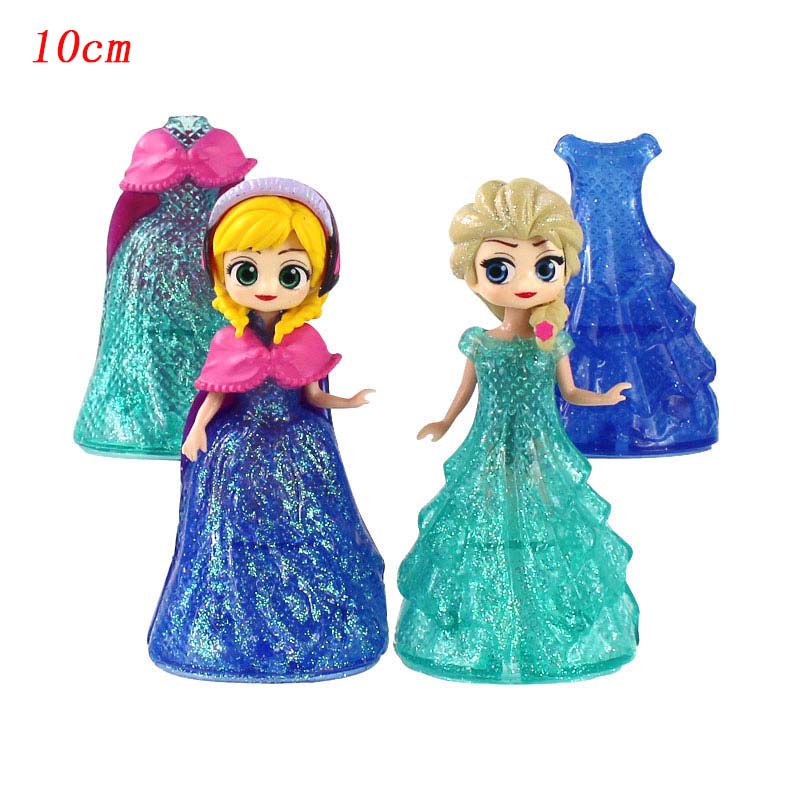 6pcs/Lot Q Posket Princess Magi Clip Dress Snow White Tangled Anna Elsa Mermaid Sofia Belle Magiclip PVC Action Figure Model Toy alx