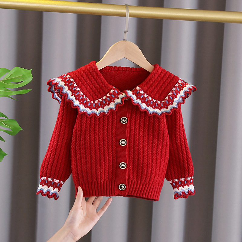 Spring toddler kids girls baby clothes jersey knit cardigan sweater coat for girls children clothing birthday Christmas sweaters alx