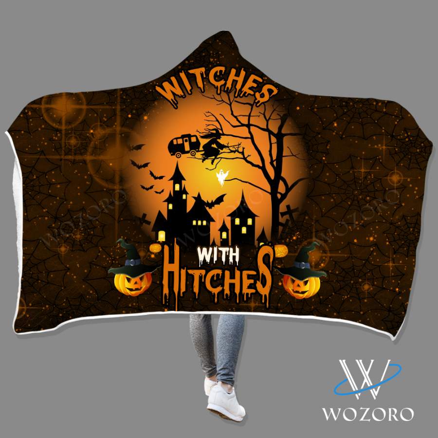 Witches With Hitches Halloween Camping Hooded Blanket