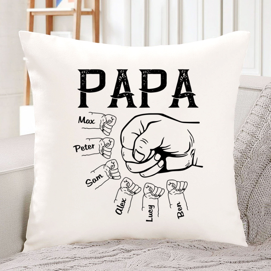 Papa Grandpa With Grandkids Hand To Hands Custom Pillow