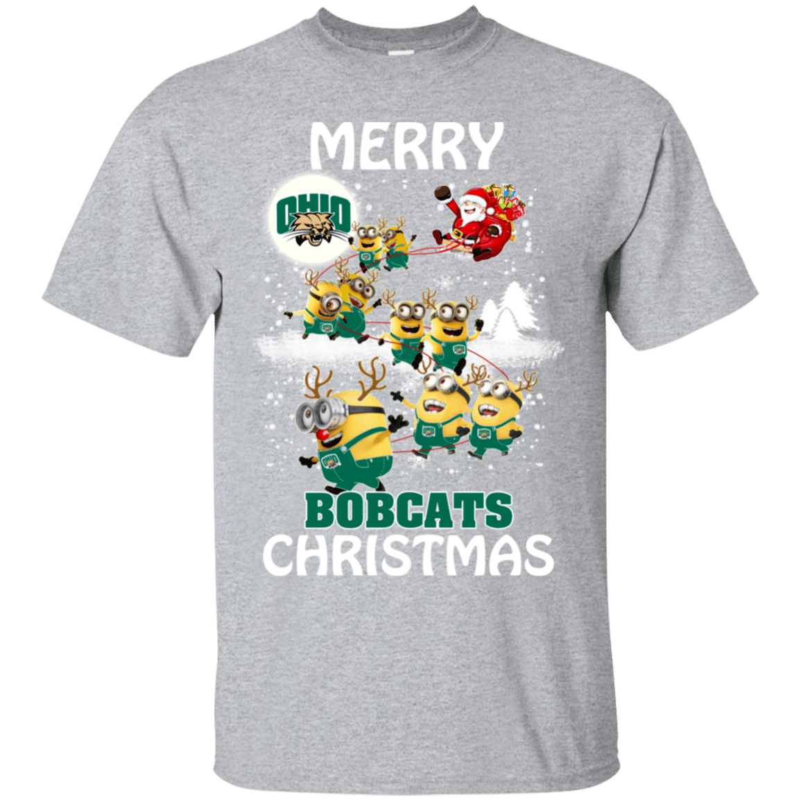 Buy Ohio Bobcats Ugly Christmas Sweaters Minions Santa Claus Merry Christmas Ultra Cotton T-Shirt