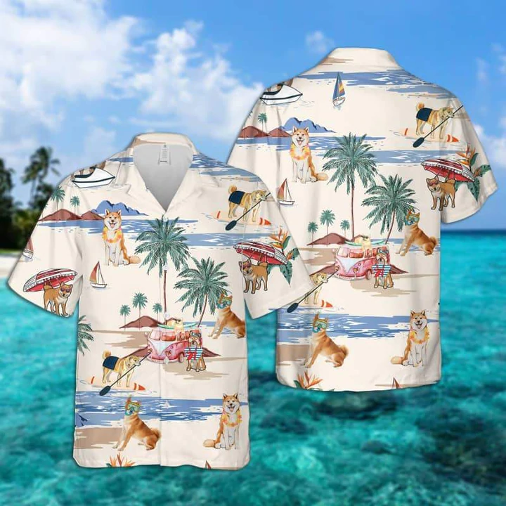 Shiba Inu Summer Beach Hawaii Hawaii Shirts For Men Short Sleeve Aloha Shirt Ha9481