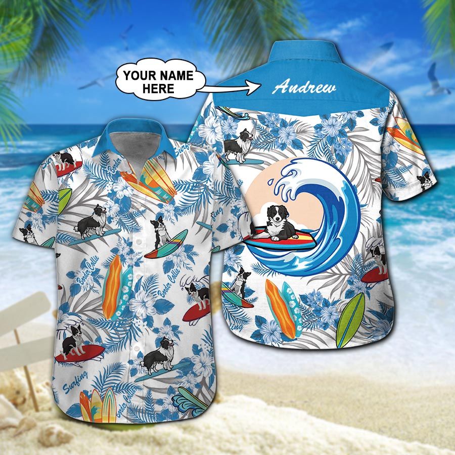 Border Collie Surfing Custom Name Hawaiian Shirt 210 ND4683