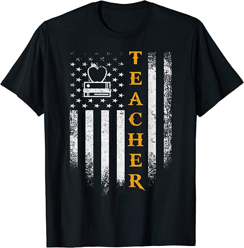 Vintage USA Teacher American Flag Patriotic Funny Gift T-Shirt