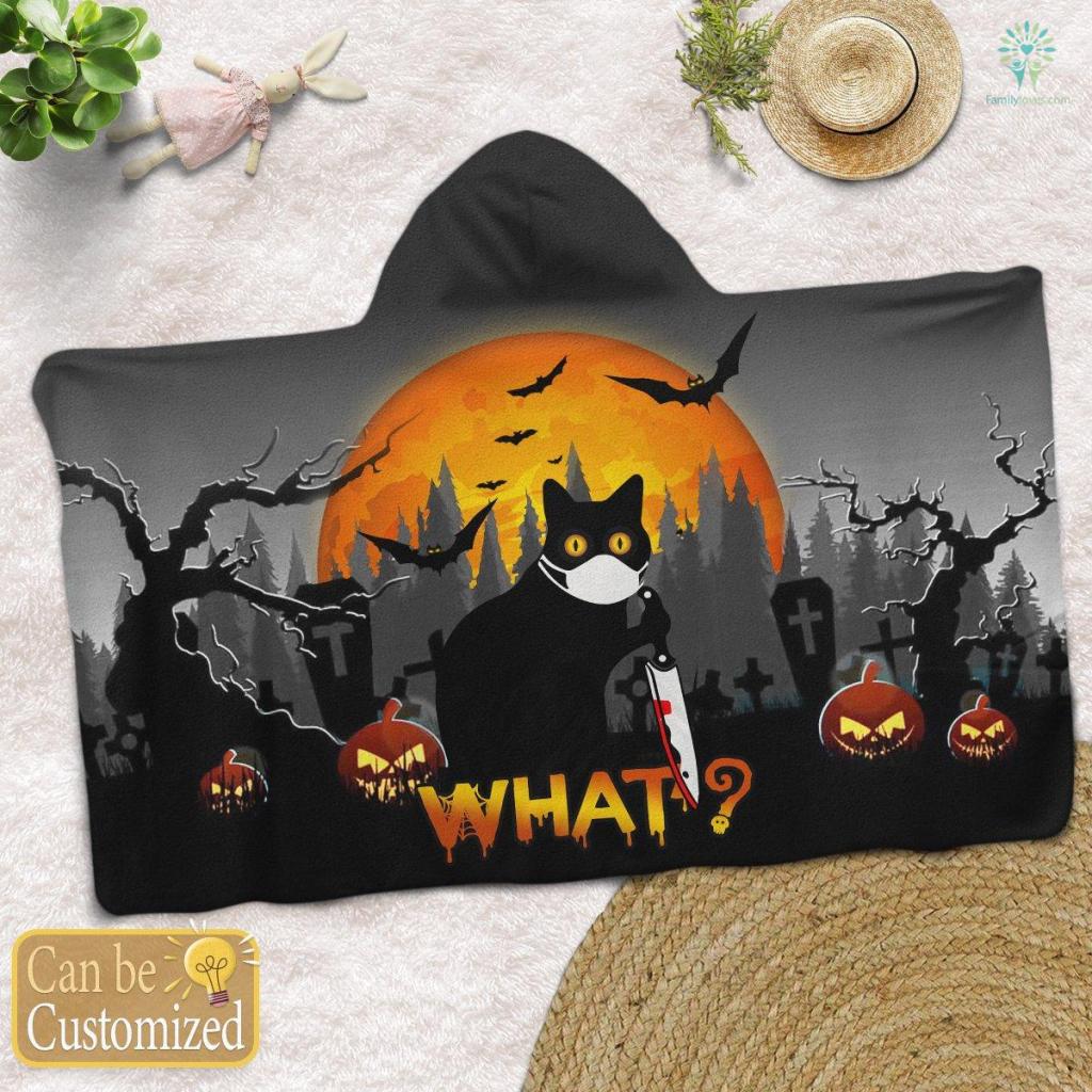 Black Cat What Murderous Cat Holding Knife Halloween Costume Hooded Blanket