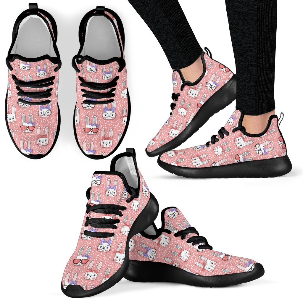 Cute Bunny Rabbit Pattern Print Black Men Women Knit Sneaker