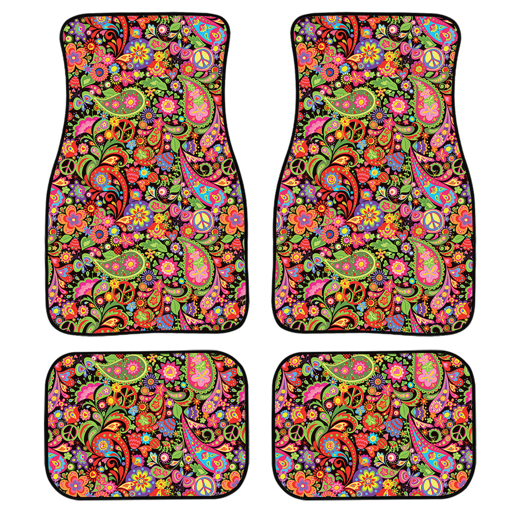 Colorful Hippie Peace Signs Print Front And Back Car Floor Mats, Front Car Mat