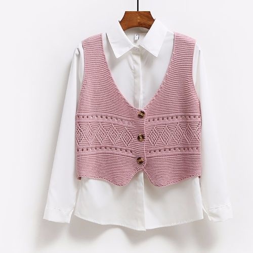 2021 Korean Fashion V Neck Loose Sleeveless Sweater Vest Women Knitted Hollow Out Single Breasted Short Cardigan Female Kniwear alx