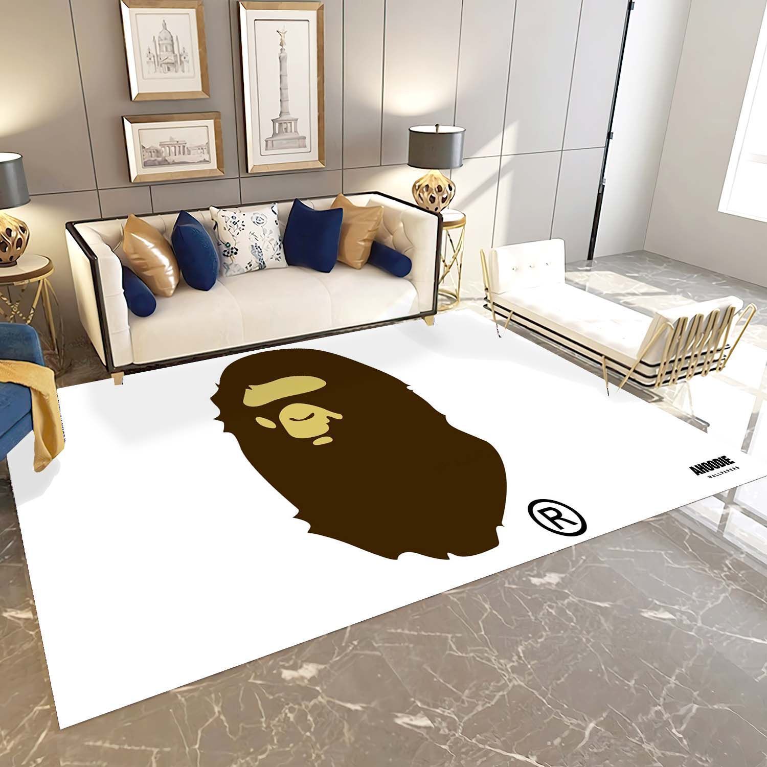 BAPE Logo Area Rugs, Luxury Hypebeast Living Room Bedroom Carpet, Fashion Brand Floor Mat Home Decor