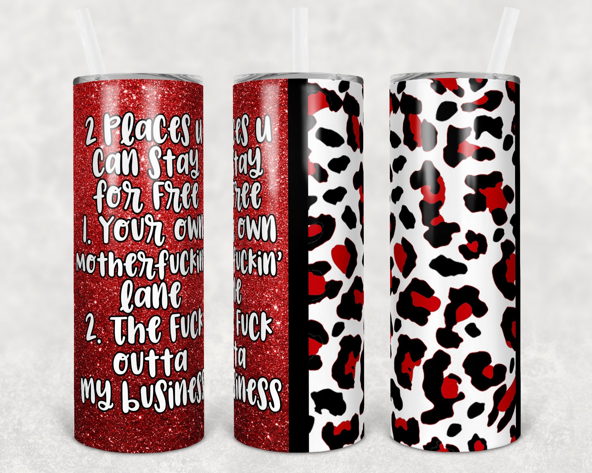 Red Leopard Plain And Quote Skinny Tumbler