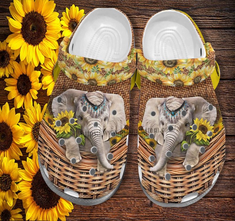 Sunflower Elephant Handmade Bag Shoes For Women – Elephant Croc Clogs Shoes Gift Aunt