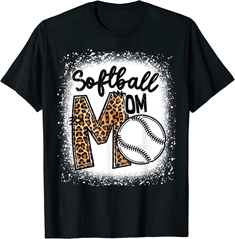 Softball Mom With Leopard Pattern Mothers Day T-Shirt