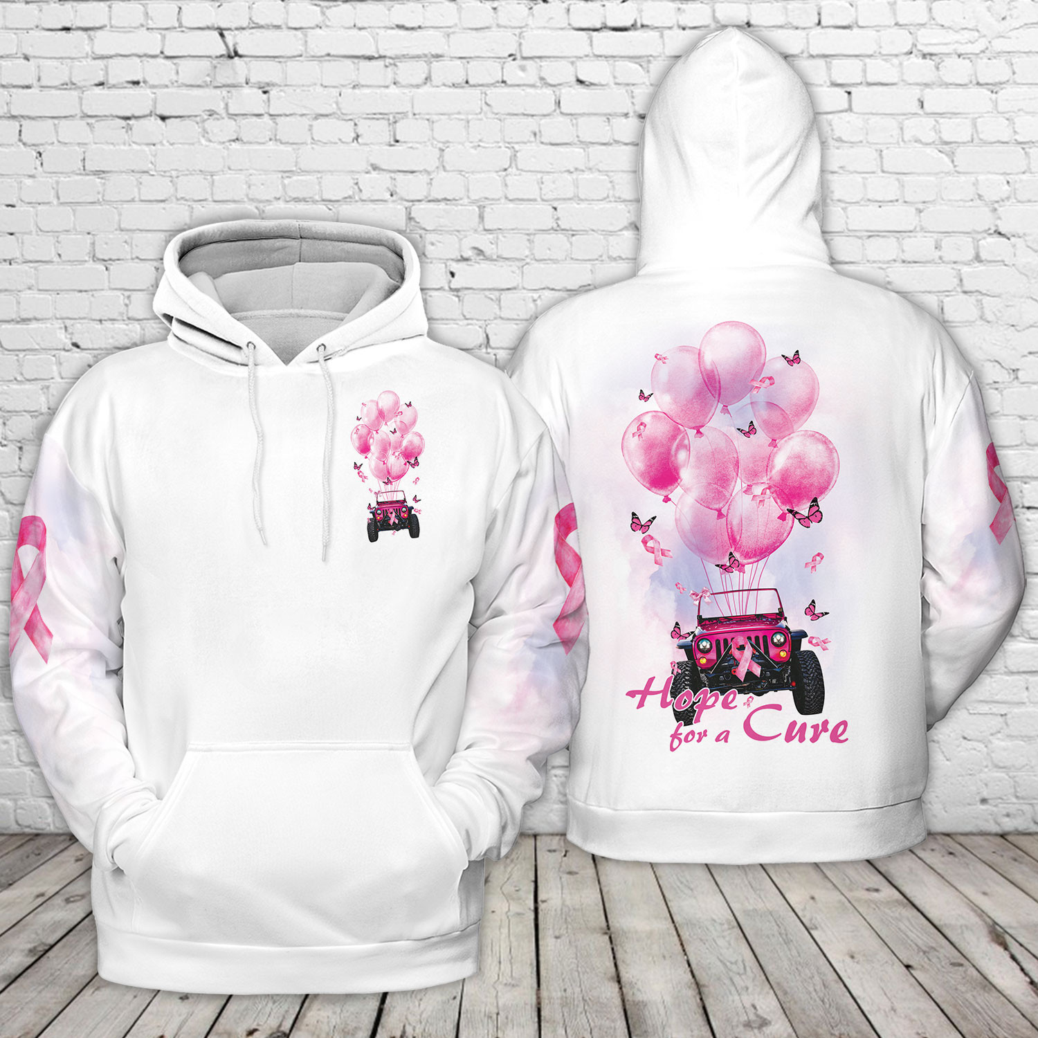 Jp Girl Balloon Hope For A Cure Breast Cancer Awareness Pink White Hoodie 3D #271121L