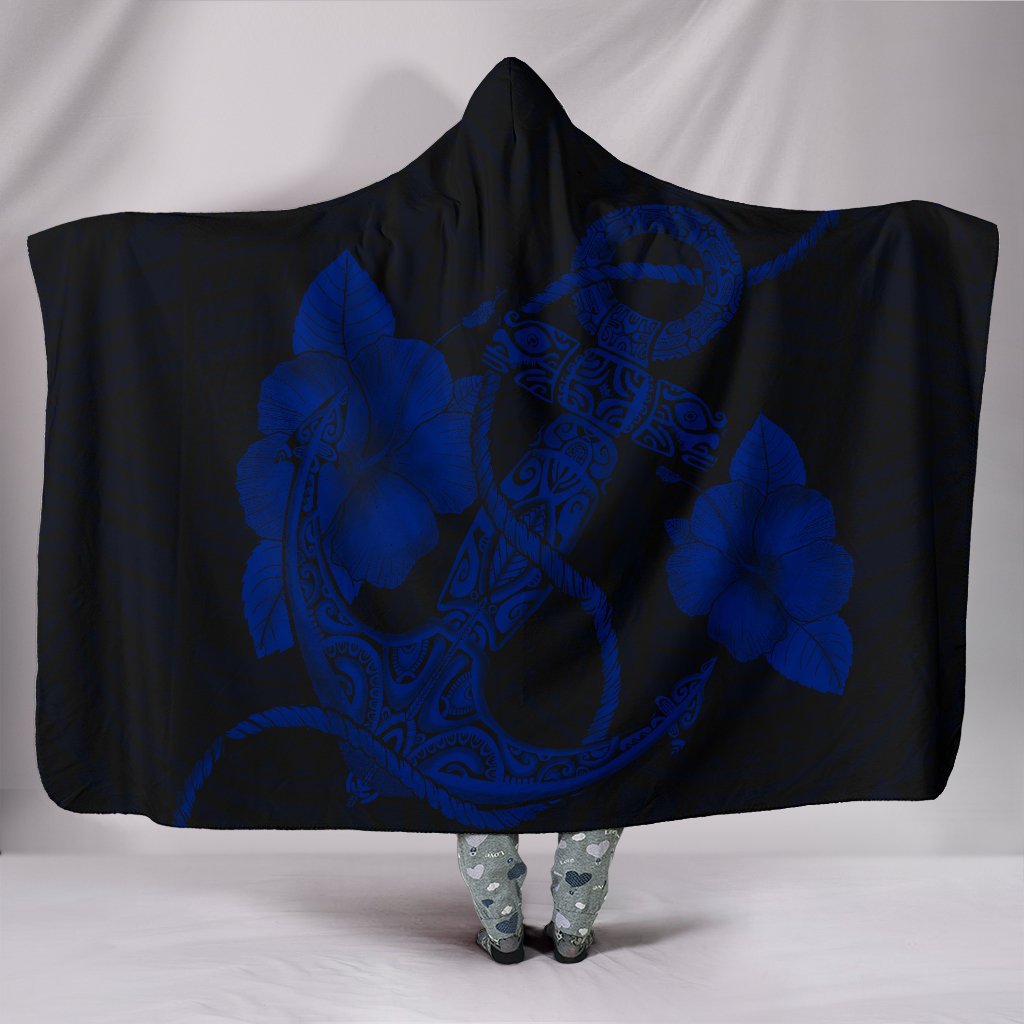 Anchor Blue Poly Tribal Hooded Blanket – AH – J1