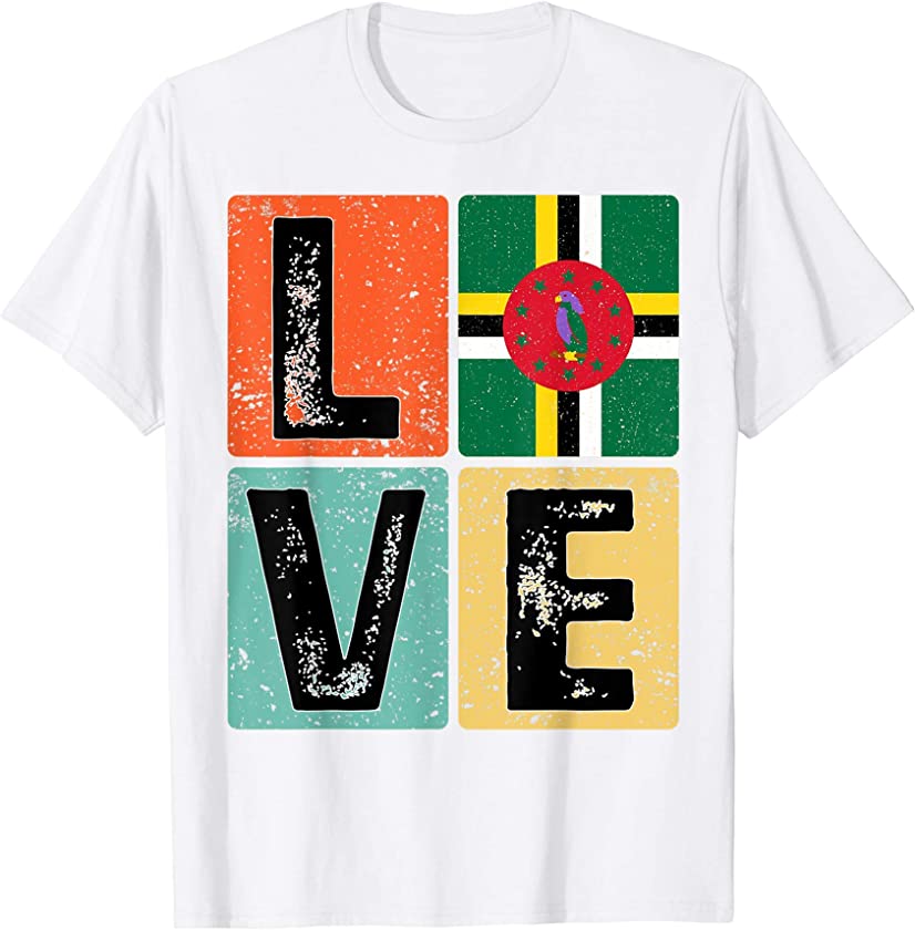 Vintage Retro I Love Dominica Flag for Dominican Pride Gift T-Shirt