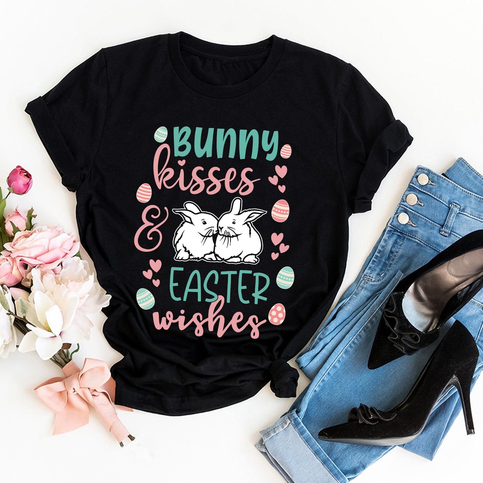 Bunny Kisses Easter Wishes T-Shirt, Happy Easter T-Shirt, Easter Shirt, Bunny Shirt