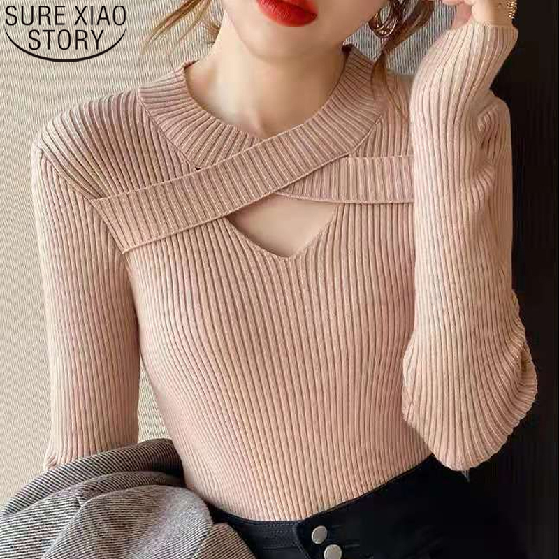 Autumn Winter Sweaters Women Long Sleeve Pullovers Fashion Criss-cross V-neck Bottoming Tops New Casual Knitted Clothes 22713 alx