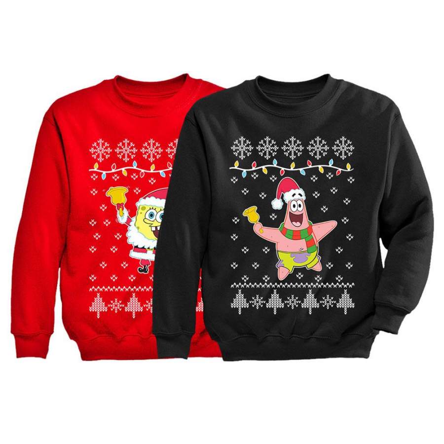 Spongebob & Patrick Ugly Christmas Youth Sweatshirt Set Siblings