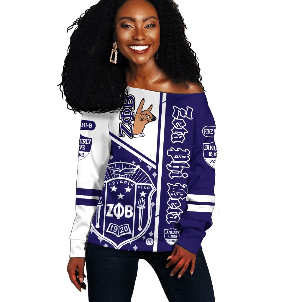 Sorority Sweatshirt – Zeta Phi Beta Hand Sign Women Off Shoulder