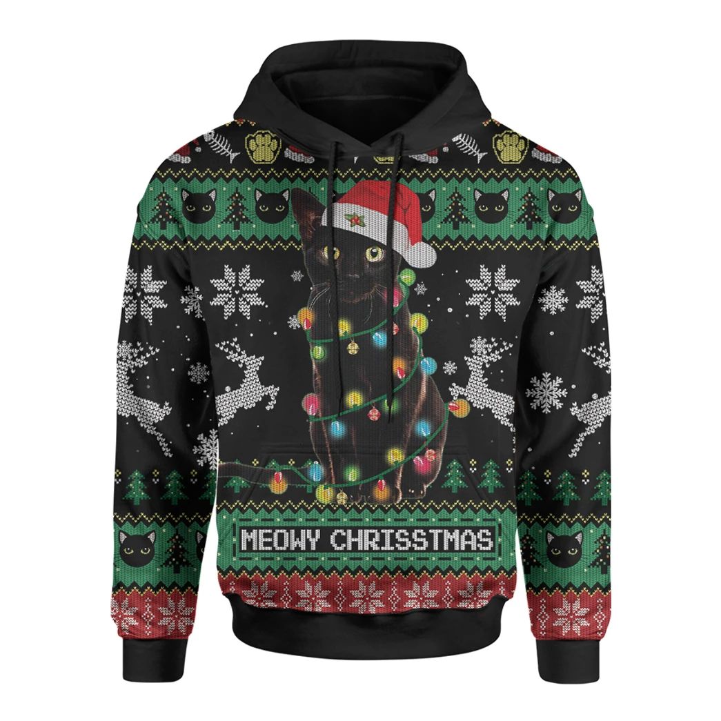 Alohazing 3D Meowy Cat Ugly Christmas Hoodie