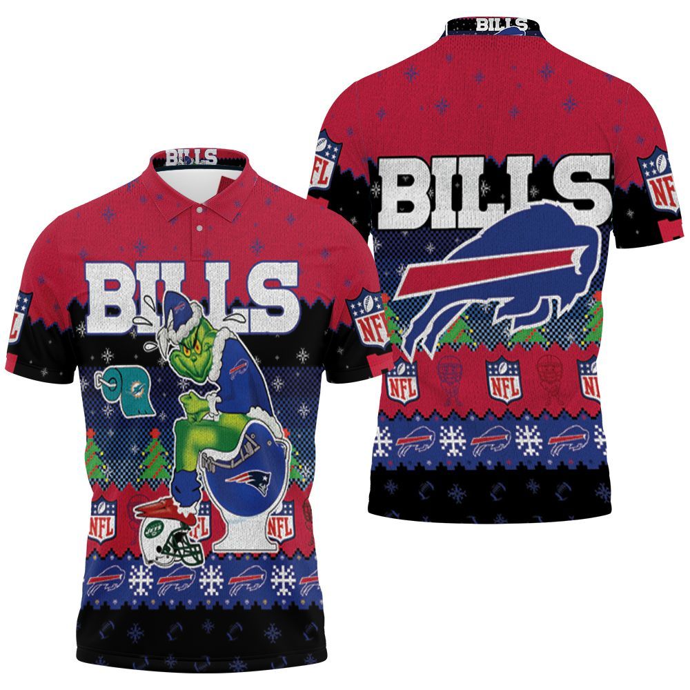 Buffalo Bills Christmas Grinch In Toilet Knitting Pattern 3D Jersey Polo T-Shirt