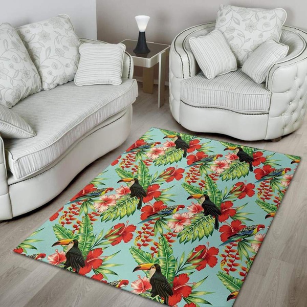 Hawaiian Bird Floral Print Area Rug