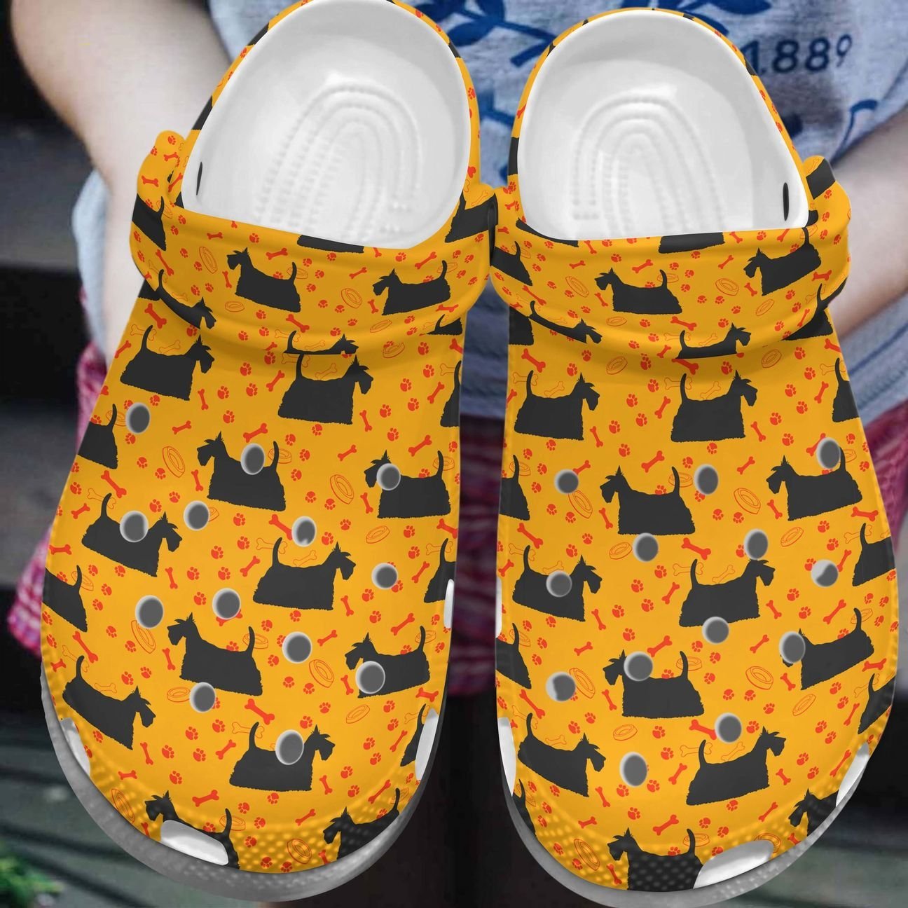 Scottish Terrier Personalize Clog, Custom Name, Text, Fashion Style For Women, Men, Kid, Print 3D Scottish Terrier Pattern Orange