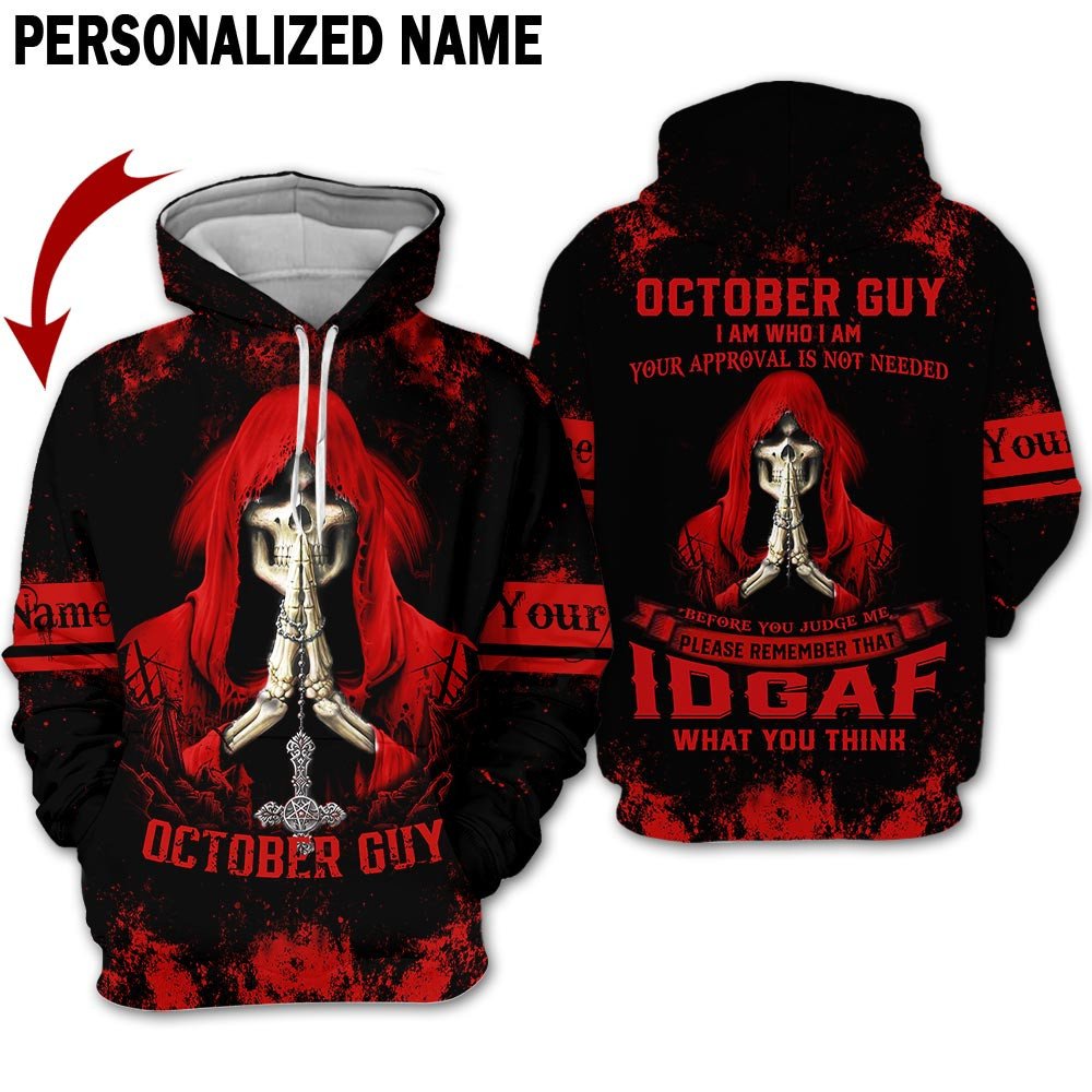 Personalized Name Birthday Outfit October Guy 3D All Over Printed Birthday Shirt Skull Red