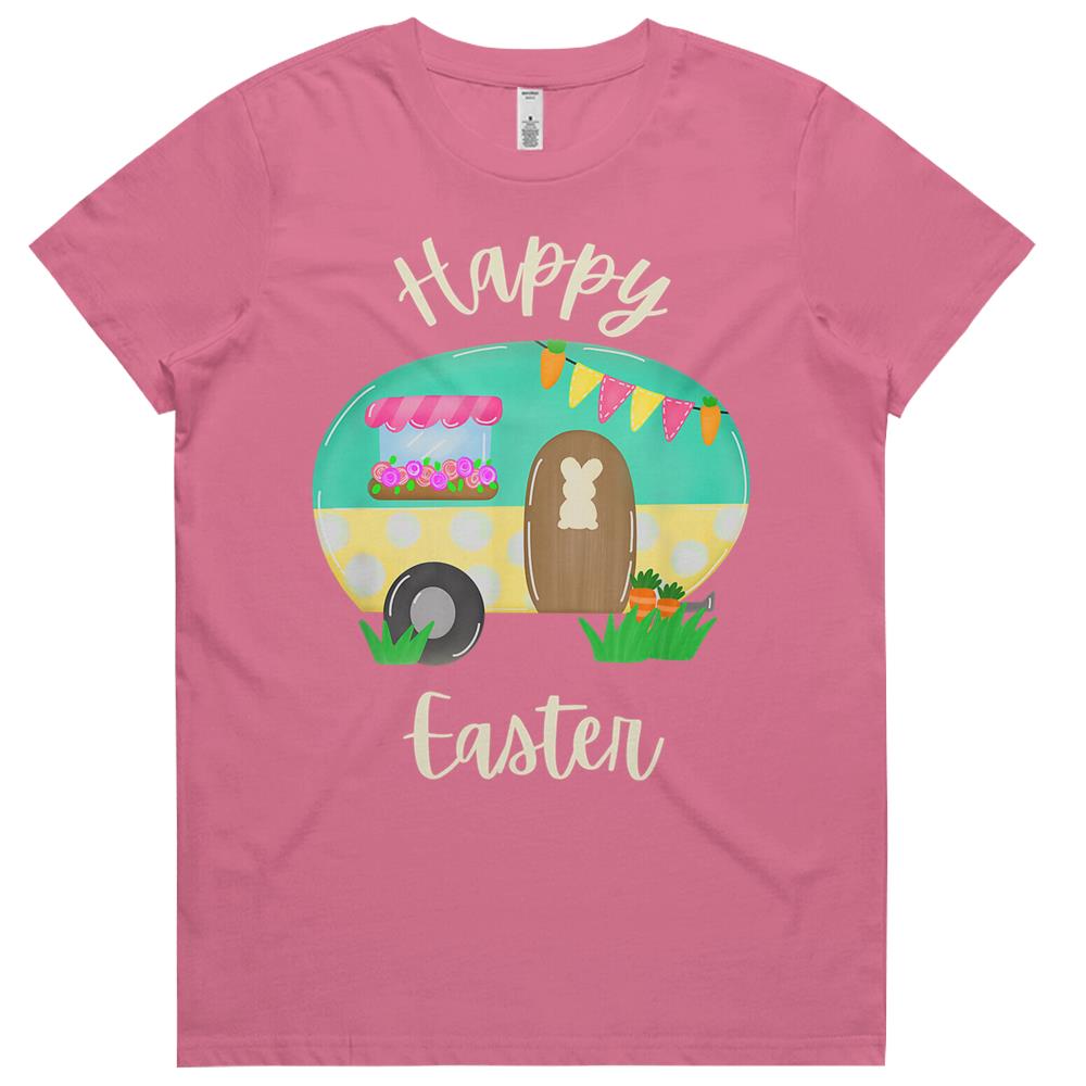 Camping Happy Easter Retro Camper Bunny Womens Tshirts