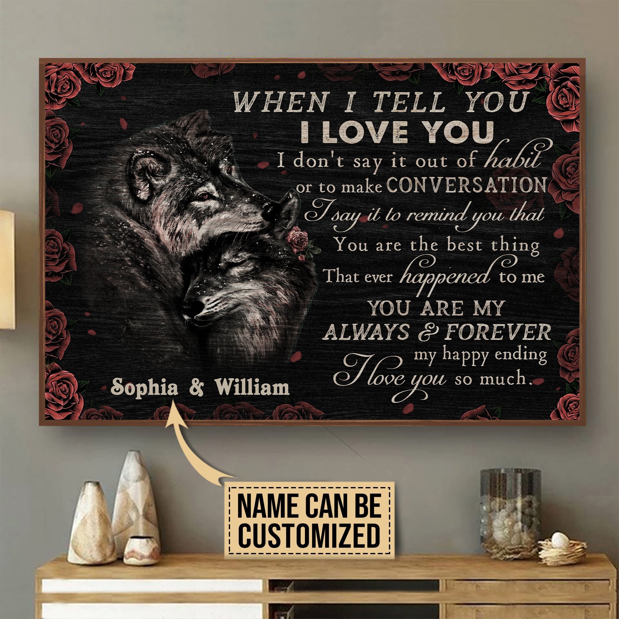 Aeticon Gifts Personalized Wolf Couple Rose When I Tell You Canvas Mom Dad Gift Home Decor