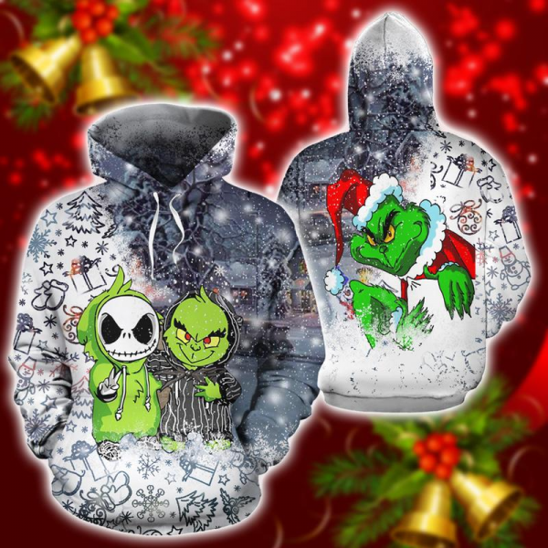 The Grinch And Jack Skellington Christmas All Over Print Hoodie
