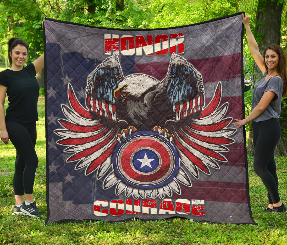 Us Independence Day Eagle On Us Shield Honor Courage Premium Quilt Blanket