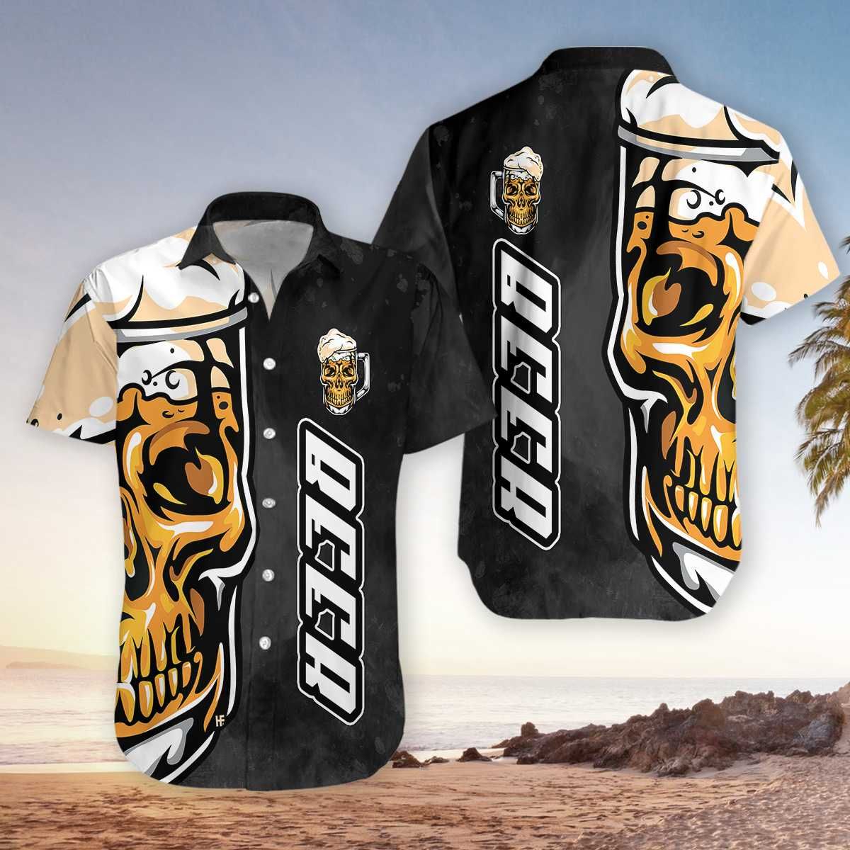 Unifinz Beer Hawaiian Shirt Skull Cup Black White Aloha 2022 Ha42269