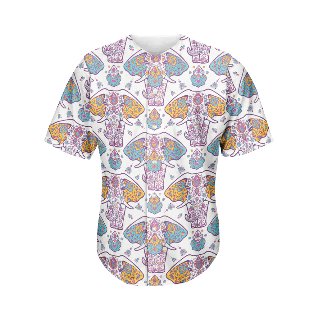 Indian Flower Elephant Pattern Print Men’S Baseball Jersey 3D Print