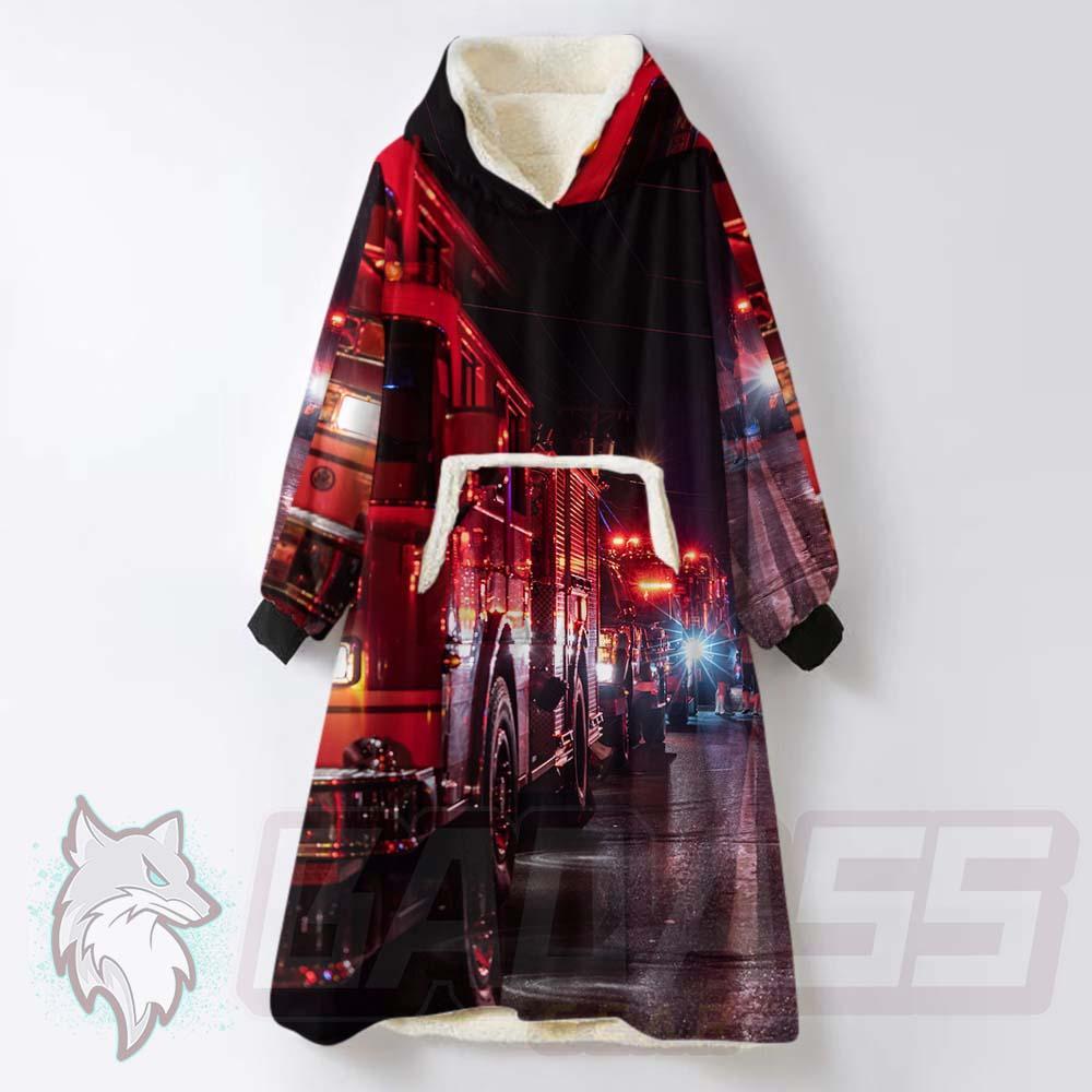 Amazing Firetruck All Over Prints BDG-1012 Oversized Sherpa Blanket Hoodie