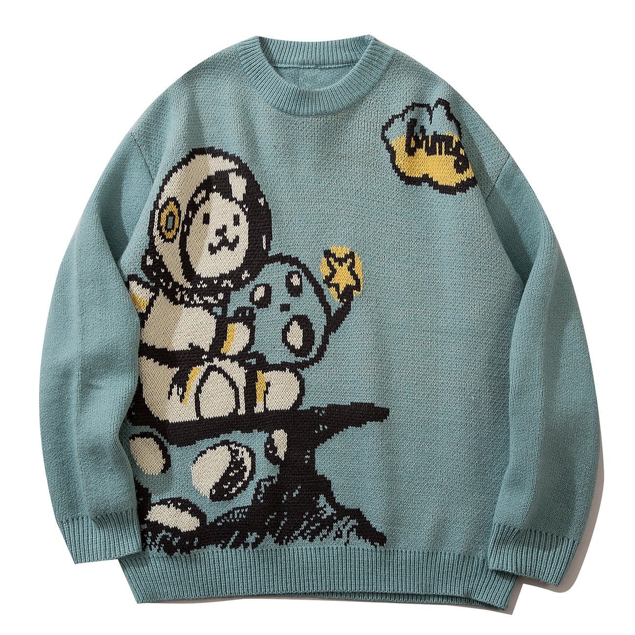 Space Rabbit Pick Stars Print Knitted Sweater