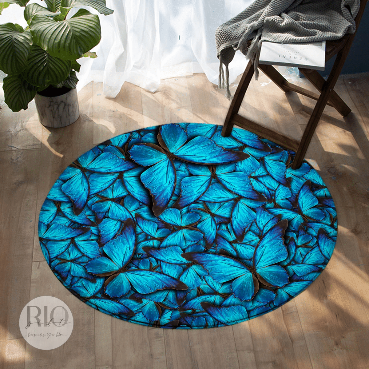 3D Blue Monarchs Rug Living Home Decor