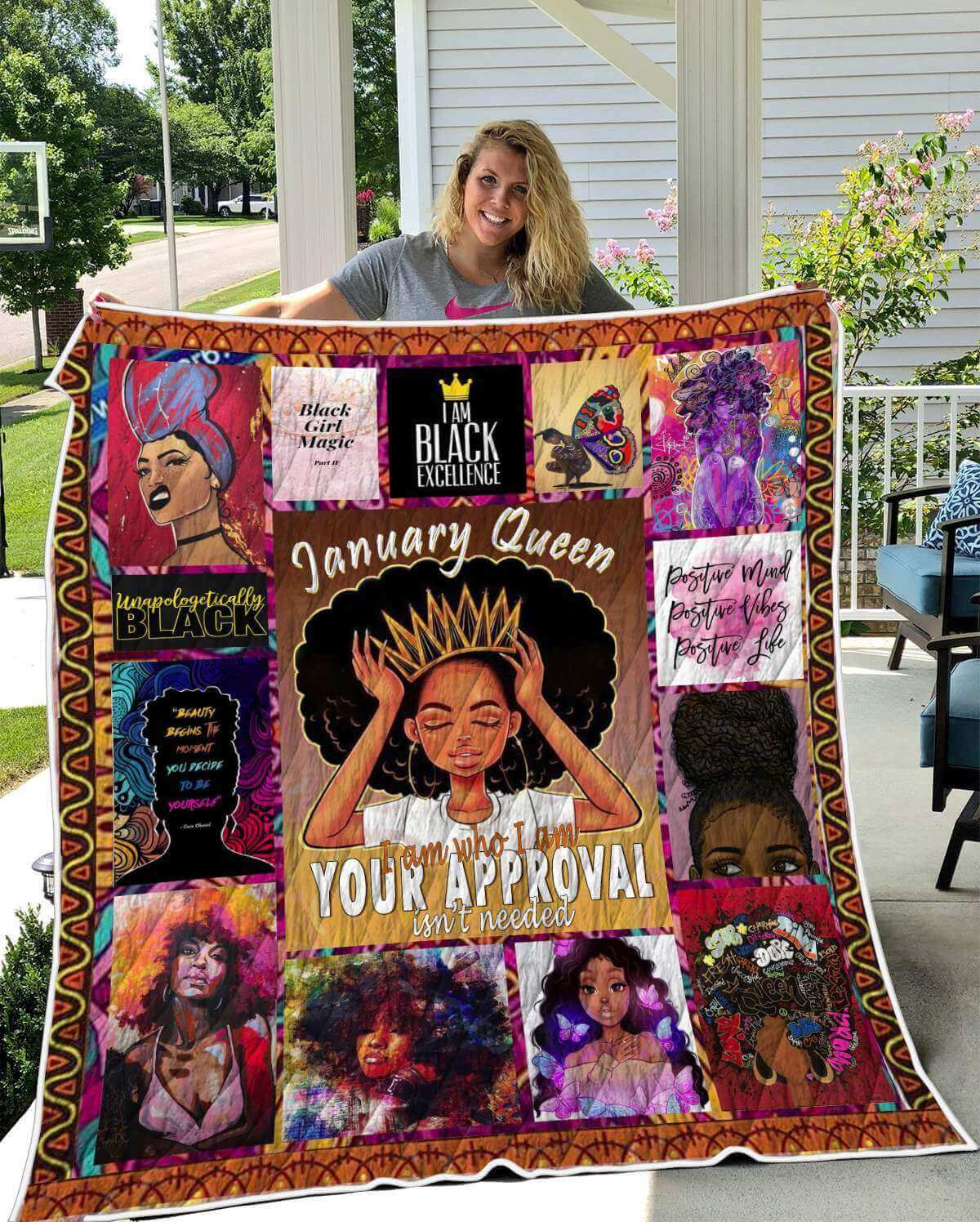 African Quilts January Queens Natural Hair Pretty Afro Lady Afrocentric Themed Gift Idea WBG4363