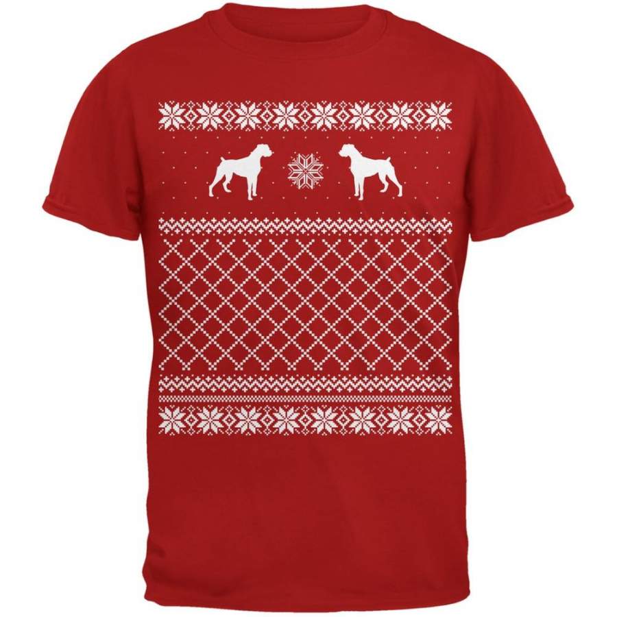 Boxer Ugly Christmas Sweater Red Adult T-Shirt